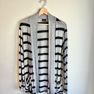 Mod Lusive Black and Gray Striped Pocketed Cardigan